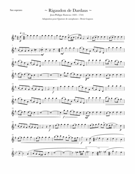 Free Sheet Music Rigaudon De Dardaus Pour Quatuor De Saxophones Satb