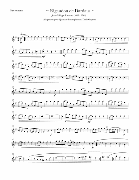 Rigaudon De Dardaus Pour Quatuor De Saxophones Satb Sheet Music