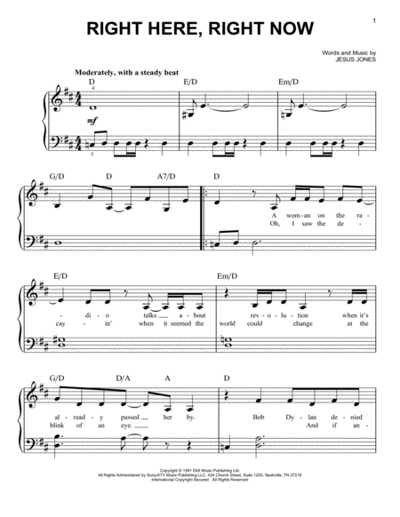 Right Here Right Now Sheet Music