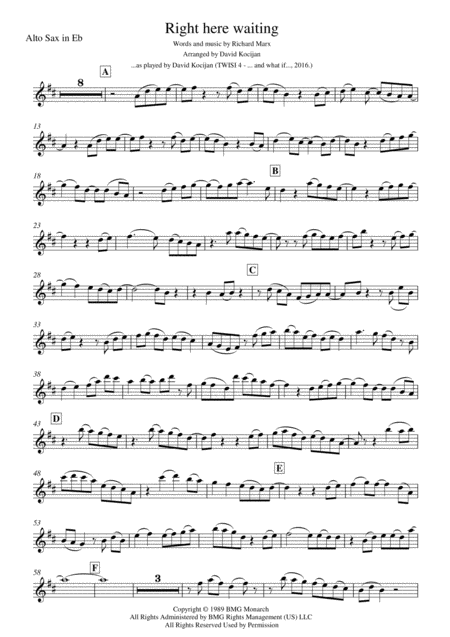 Free Sheet Music Right Here Waiting Easy Alto Sax In Eb