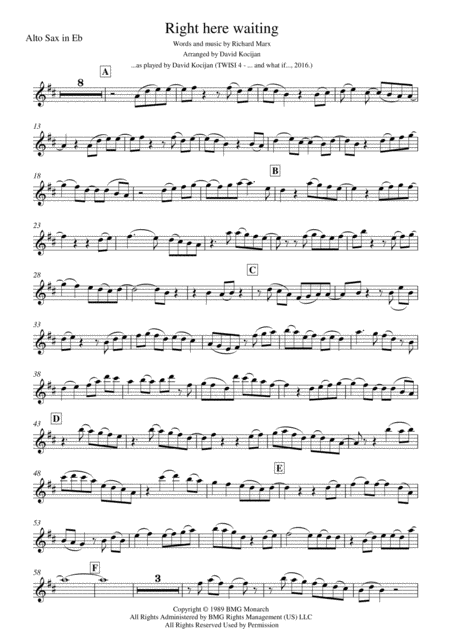 Right Here Waiting Easy Alto Sax In Eb Sheet Music