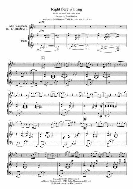 Right Here Waiting Piano Alto Sax Intermediate Sheet Music