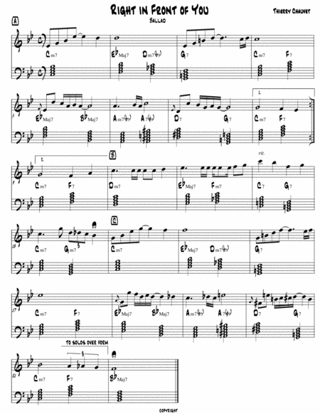 Right In Front Of You Jazz Ballad Lead Sheet Sheet Music