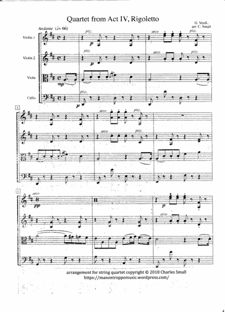 Free Sheet Music Rigoletto Quartet From Act Iv Score