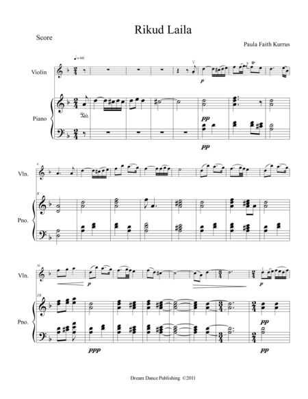 Free Sheet Music Rikud Laila Violin Piano Score