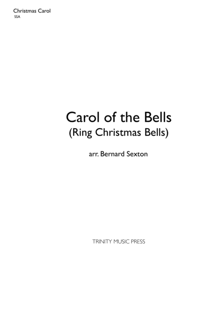 Ring Christmas Bells Carol Of The Bells Ssa Sheet Music