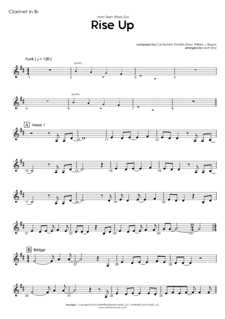 Free Sheet Music Rise Up From Teen Titans Go Clarinet Play Along