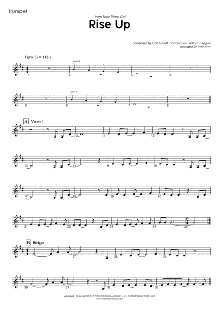 Rise Up From Teen Titans Go Trumpet Play Along Sheet Music