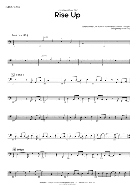 Free Sheet Music Rise Up From Teen Titans Go Tuba Play Along