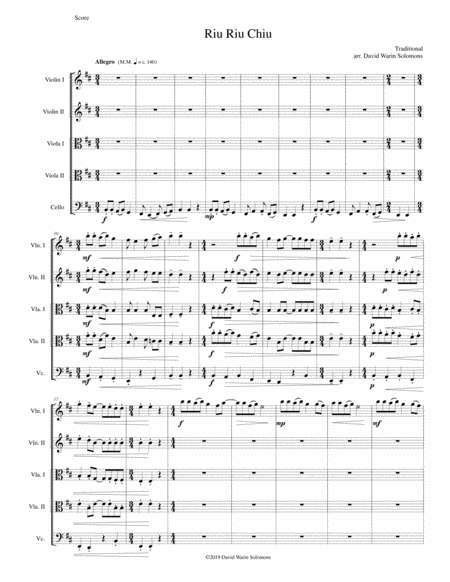 Free Sheet Music Riu Riu Chiu Arranged For String Quintet 2 Violins 2 Violas 1 Cello