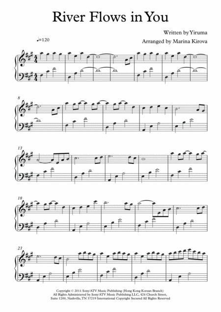 River Flows In You By Yiruma With Note Names In Easy To Read Format Sheet Music