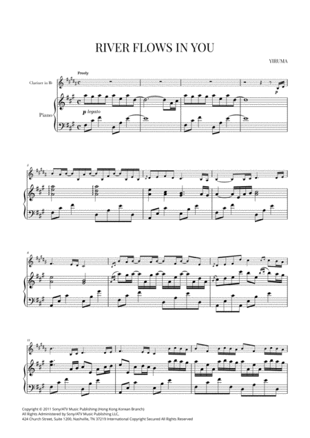 Free Sheet Music River Flows In You For Clarinet In Bb And Piano Original Key