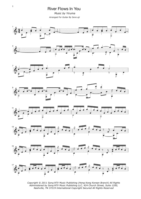 Free Sheet Music River Flows In You For Guitar