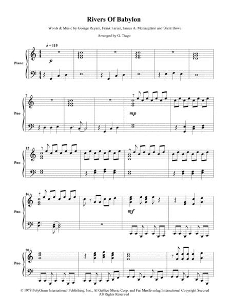 Free Sheet Music Rivers Of Babylon Piano Solo