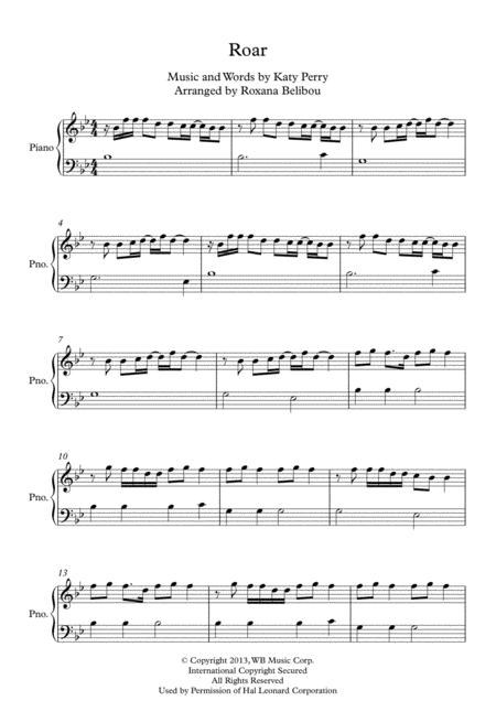 Roar By Katy Perry Easy Piano Sheet Music