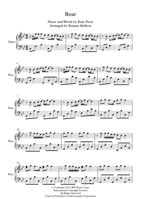 Roar By Katy Perry Piano Sheet Music