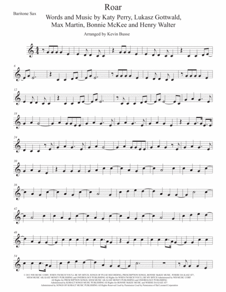 Roar Easy Key Of C Bari Sax Sheet Music