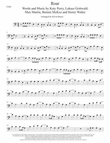 Roar Easy Key Of C Cello Sheet Music