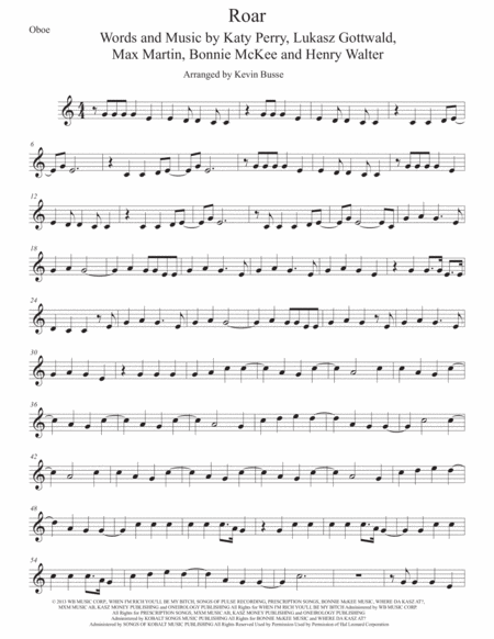 Roar Easy Key Of C Oboe Sheet Music