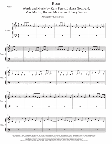 Roar Easy Key Of C Piano Sheet Music