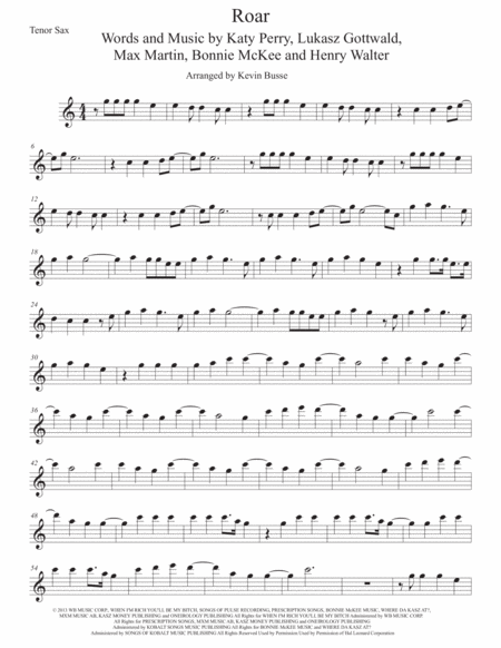 Free Sheet Music Roar Easy Key Of C Tenor Sax