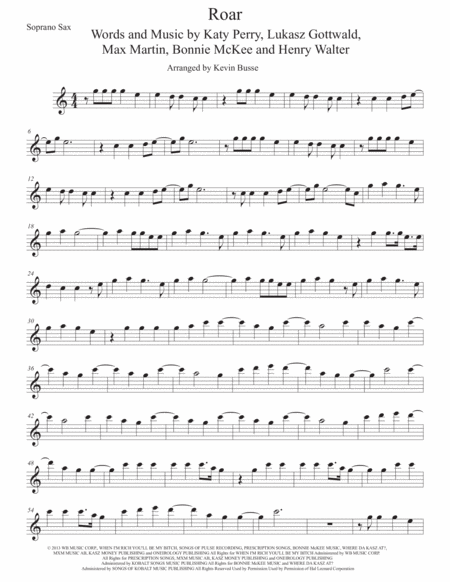 Roar Original Key Soprano Sax Sheet Music