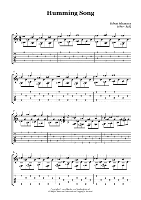 Free Sheet Music Robert Schumann Humming Song Guitar