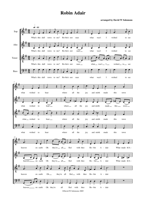 Free Sheet Music Robin Adair For Mixed Choir Satb