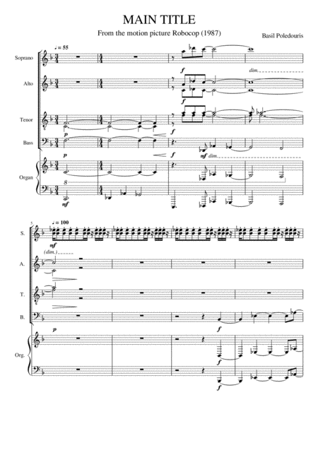 Free Sheet Music Robocop Main Title Ssaattb Organ