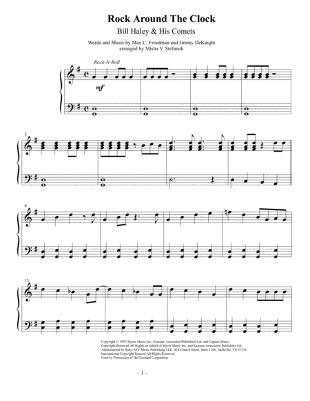 Free Sheet Music Rock Around The Clock Easy Piano