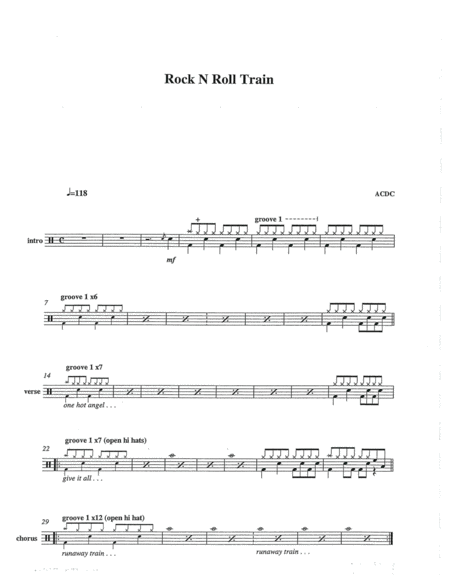 Free Sheet Music Rock N Roll Train Drum Chart