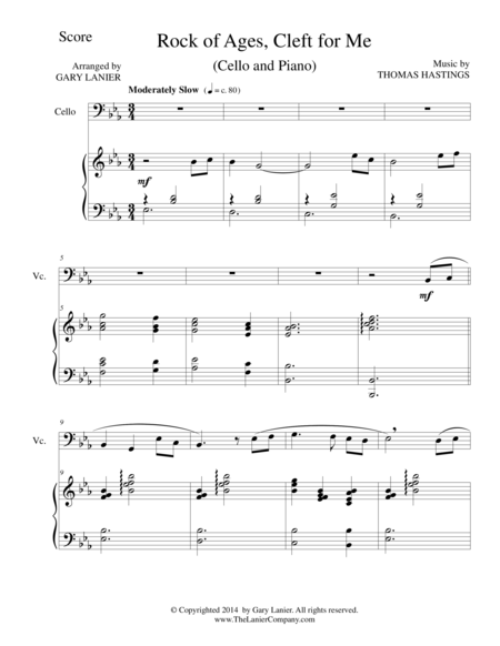 Free Sheet Music Rock Of Ages Cello Piano And Cello Part