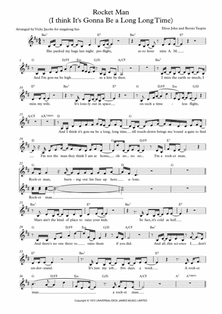 Rocket Man Lead Sheet For Singalongs Sheet Music