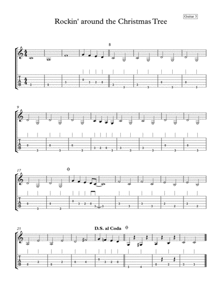 Rockin Around The Christmas Tree Guitar 3 Part Sheet Music