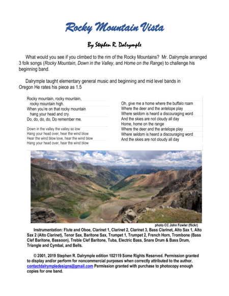 Free Sheet Music Rocky Mountain Vista