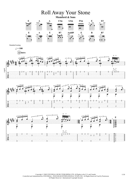 Free Sheet Music Roll Away Your Stone Mumford Songs For Solo Fingerstyle Guitar