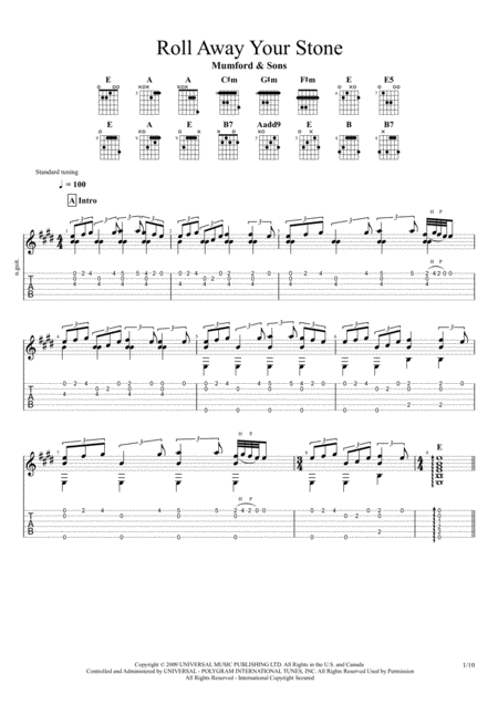 Roll Away Your Stone Mumford Songs For Solo Fingerstyle Guitar Sheet Music