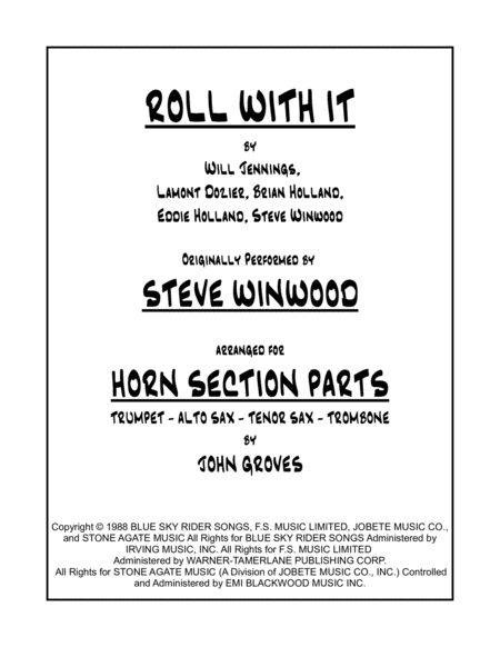 Roll With It Horn Section Parts Trumpet Alto Tenor Sax Trombone Sheet Music