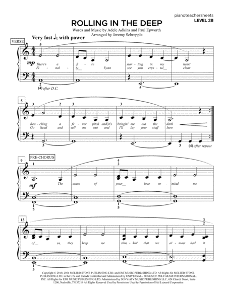 Free Sheet Music Rolling In The Deep 2b