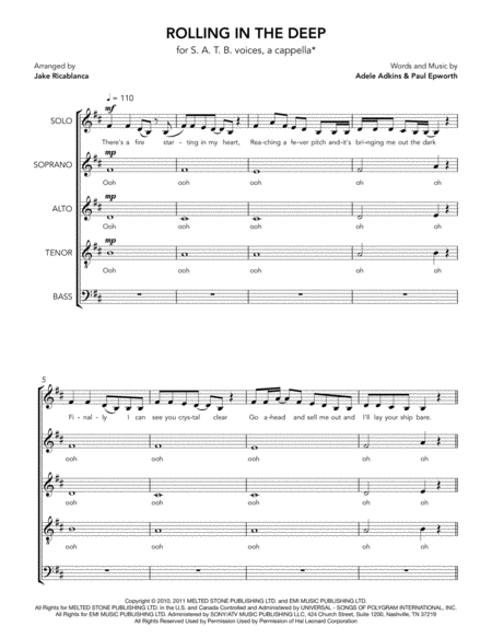 Rolling In The Deep Adele Satb A Cappella Sheet Music