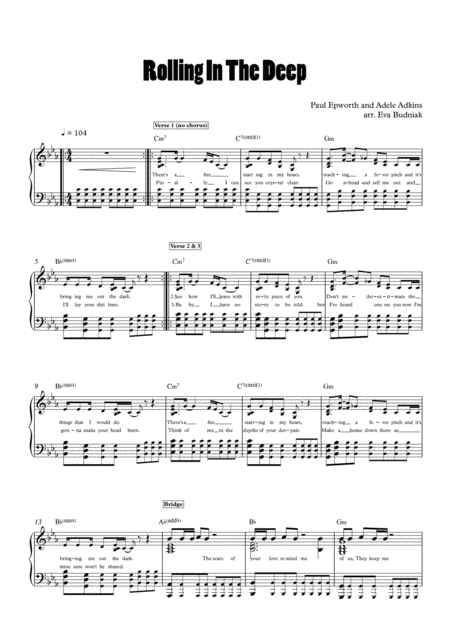 Rolling In The Deep Easy To Follow Piano Accompaniment Cm Sheet Music