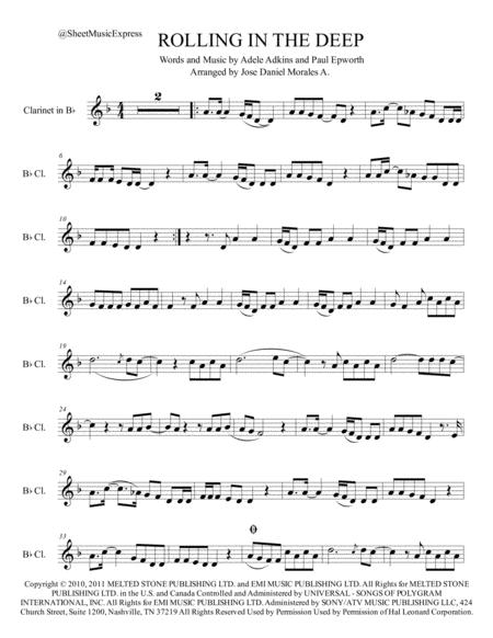 Free Sheet Music Rolling In The Deep For Clarinet In Bb