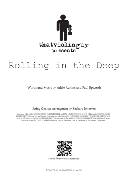Free Sheet Music Rolling In The Deep For String Quartet