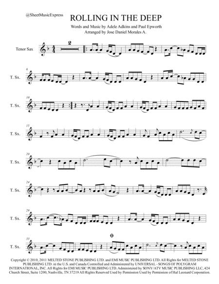 Rolling In The Deep For Tenor Sax Sheet Music