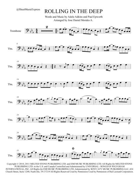 Rolling In The Deep For Trombone Sheet Music