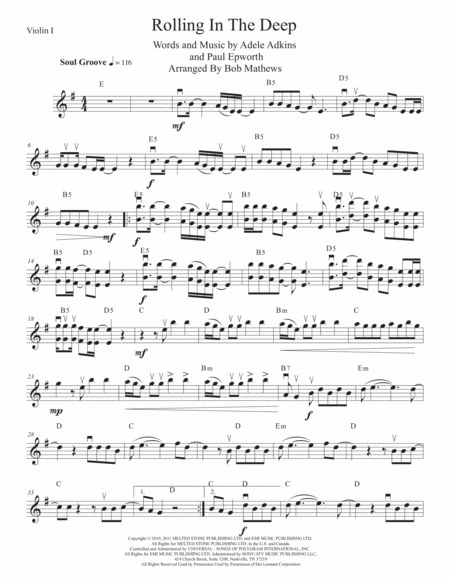 Rolling In The Deep For Violin Solo Sheet Music