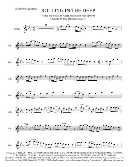 Rolling In The Deep For Violin Sheet Music