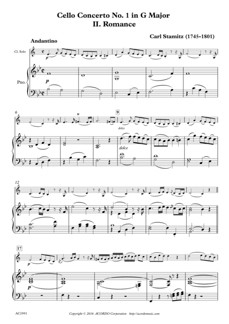 Romance From Concerto No 1 In G Major For Clarinet Piano Sheet Music