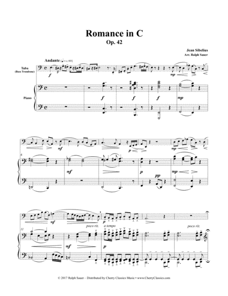 Romance In C Op 42 For Tuba Or Bass Trombone Sheet Music