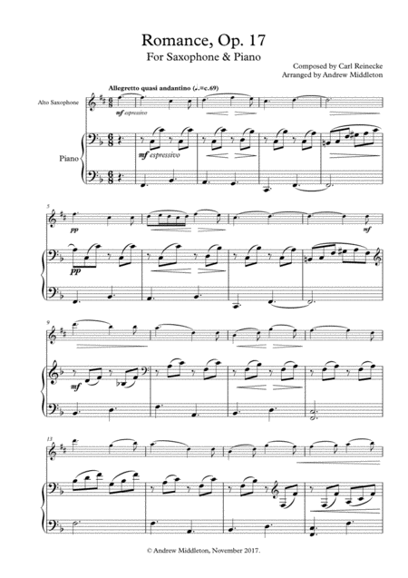 Romance Op 17 For Alto Saxophone And Piano Sheet Music